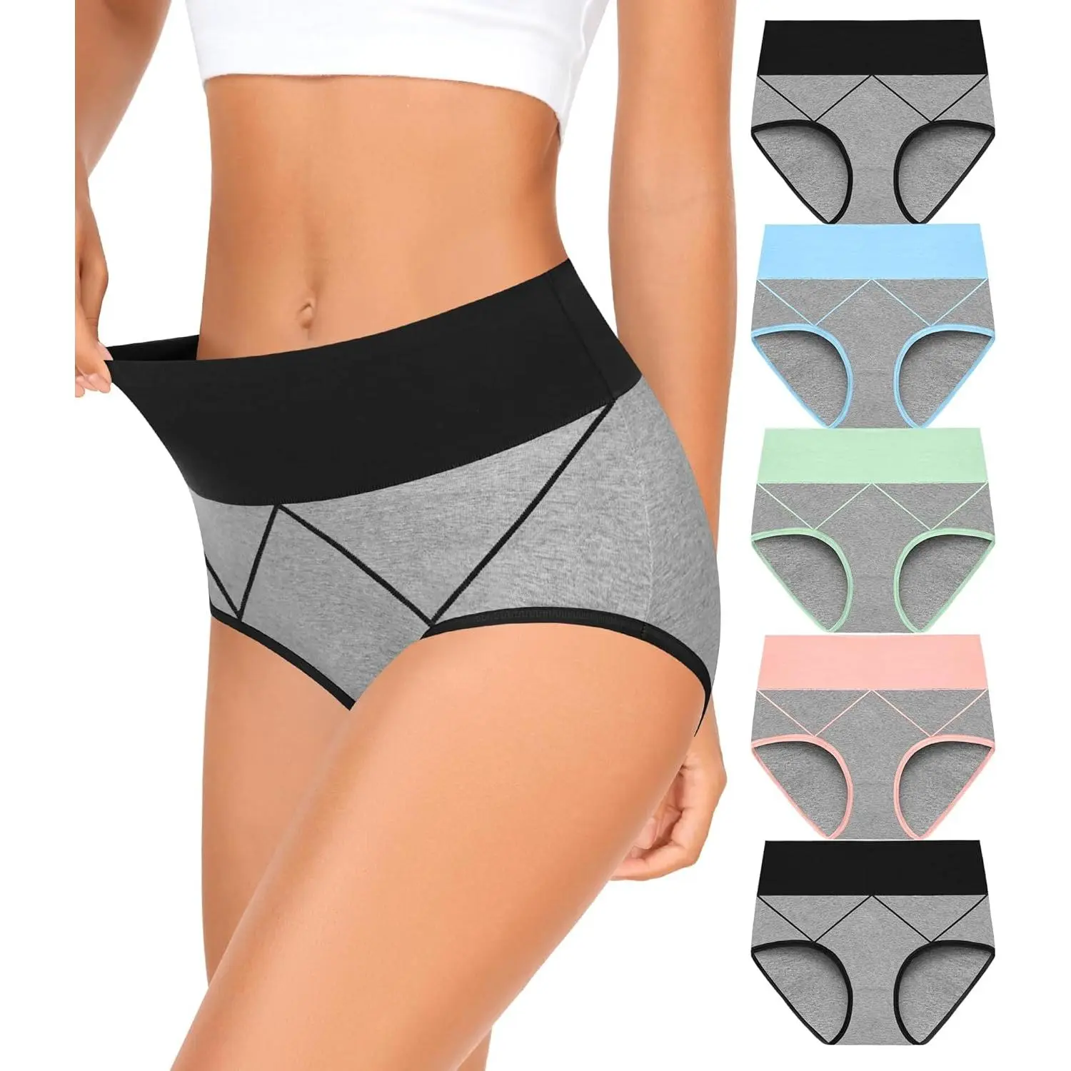 Ladies' High-Waisted Basic Cotton Fabric Underpants, Full Coverage, Soft Double-Layer Waistband, Comfortable Panties (Regular & Plus Size), Fit