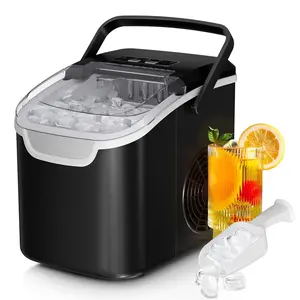 Countertop Ice Maker Machine, 8 Ice Cubes in 6 mins, 26lb/Day Ice with 2 Sizes- Portable Mini,  & Basket/Scoop for /Party/Travel/Camping/Bar,Black