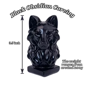 1count Obsidian Wolf Head Carving, Weight: about 225g each