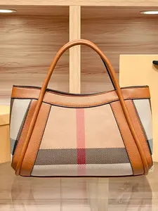 Fashion Genuine Leather Large Capacity Handbag, Plaid Tote Bag, New Women's Shoulder Crossbody Bag, Stylish and Spacious