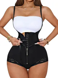 Women's Shaping Jumpsuit with Steel Bones and Triple Hook Design, Easy Zipper Access and Lace Trim, High Compression for All Occasions Bodysuit