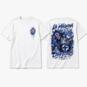 Women's Short-Sleeve Cruz Azul 2026 Campeones Graphic Tee - Spandex Fabric, La Máquina Liga MX Champion, White Unisex Soccer Fan Shirt with Skull Mascot Trophy Back Print, Casual Streetwear Gift