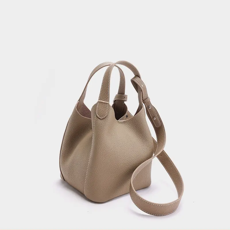 TUSCAN'S New Genuine Leather Bucket Tote Bag – Large Capacity Women’s Handbag with Bonus Pouch – Casual Picnic Basket Style Shopper for Everyday Use