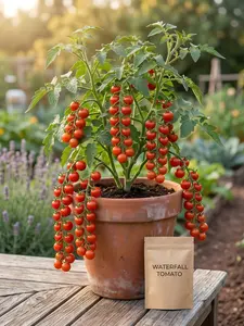 Waterfall Tomato Plant - Vibrant Red Tomatoes in a Terracotta Pot - Ideal for Gardening Enthusiasts - Perfect for Homegrown Fresh Produce