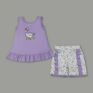 Cute Baby Girl Duck Embroidered Summer Outfit  Toddler Farm Clothes Set