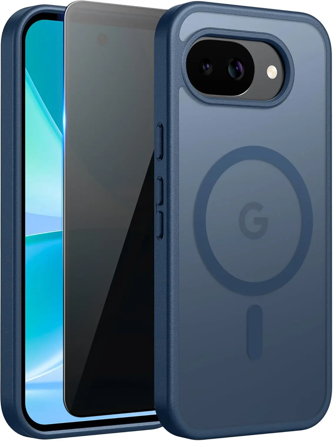 Magnetic Protective Cover for Google Pixel 10a Smartphone, MagSafe-Compatible Phone Accessory with Privacy Screen Protector, Translucent Matte Anti-Scratch Slim Blue Case, Accessories