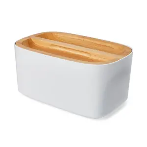 Union | Modern Bamboo Fiber Bread Box for Countertop with Reversible Wood Serving Lid (14.25 x 9.25 x 7in), Storage Bin and Bread Container