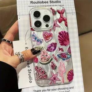 Glittering Pink Shell Phone Case for iPhone 17/16/15/14/13/12/11 Pro Max/Pro/Plus/Air TPU PET Scratch Resistant Shockproof Slim Fit Protection Durable Clear Cover