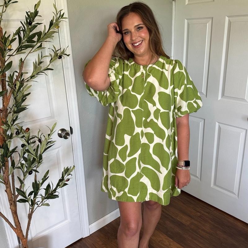 Earthy Green & Cream Casual Dress | Fall Dress | Cute Casual Dress | Girly Dress with Pockets!