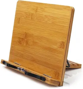 Bamboo Book Stand Adjustable Book Holder Tray with Page Paper Clips Portable Stable Hard-Wearing Lightweight Bookstand for Cookbooks Textbooks & More 5 Angle Settings Ergonomic Design