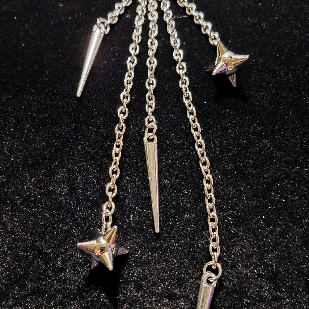 Stainless Steel Purse Charm - 3D Metal Chain Drops with Spike and mace charms for Goth Handbags, Backpacks