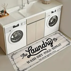 Vintage Wooden 'the Laundry Co' Rug, Machine Washable Rug, Flannel Rectangular Mat, Home Laundry Room Carpet, Suitable for Kitchen, Hallway, Bathroom