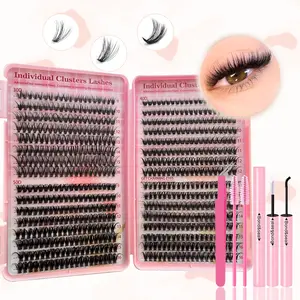 DIY Eyelash Extension Kit 640pcs, 30D/40D/50D Volume Individual Lashes, Ultra Thick Fluffy D Curl 9-16mm Mixed Lengths, Home Application, Elegant Cartoon Design
