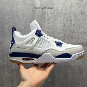 White and Navy Blue High-Top Basketball Sneakers with Visible Air Cushioning