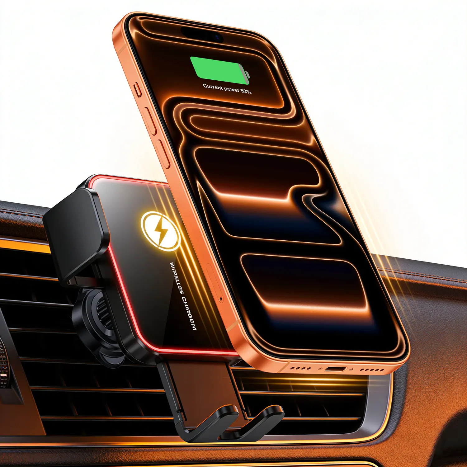 Auto Clamping 360° Rotatable Wireless Car Charging Phone Holder with Air Vent Hook for iPhone 17 Pro Max 16 15 14 13 12, Samsung Galaxy S26 S25 S24 S23 S22 S21 S20
