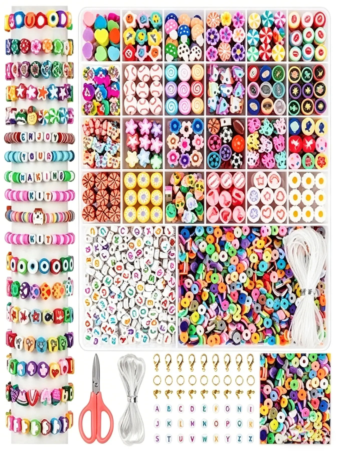 3600pcs Polymer Clay Bead Jewelry Making Kit, 24 Random Styles, Cartoon Soft Clay Beads, DIY Beads Assortment, Beads for Crafts, DIY Bracelets Earrings, Beaded Bracelet Set, Gift for Girls, Bead Kits, Jewelry Making Supplies