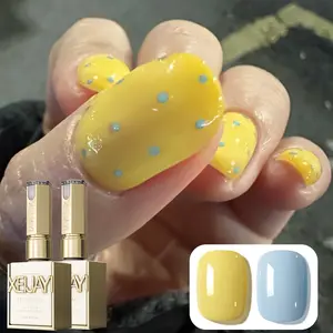 【live off】2PCS*15ML M34+M64 Spring Summer Fashion Trendy Nail Art Mint Green with Yellow Nail Polish Gel 2 Color Set Versatile Simple and Fashionable LED Nail Art Firm and Long-lasting Shiny Shine Suitable for Nail DIV Design Salon Quality Nail Gel
