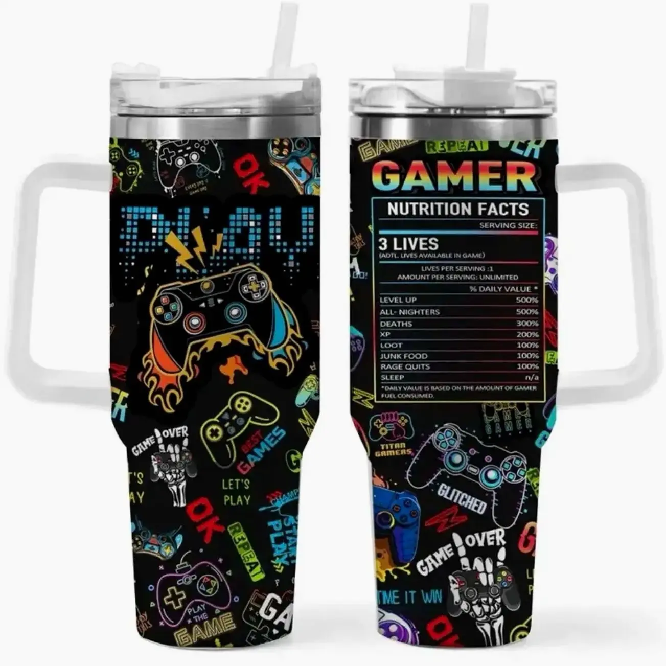 40oz Gaming Tumbler - Stainless Steel - Fire & Ice Insulation - Ideal Birthday Gift for Men and Boys - Mug, Flasks