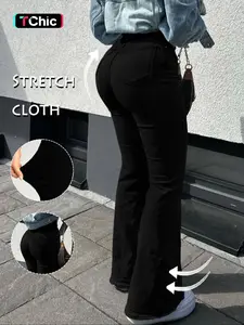 GILIPUR Y2K Women's Slim-Fit Flared Pants,Casual Pants,Button-Fly Pocket Flared Pants ,Suitable For All Seasons Flared Pants, Women's Bottoms For Daily Wear,High elastic women's clothing,Women's faux denim flared trousers，Deals For Me Days,Spotlight Finds