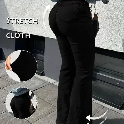 GILIPUR Y2K Women's Slim-Fit Flared Pants, Casual Pants, Casual Comfy Trousers, Button-Fly Pocket, Suitable For All Seasons, Daily Wear, High elastic