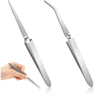 Reverse Tweezers, 2 Pcs Reverse Tweezers for Crafting, Rubber Tipped Electronics Tweezer Stainless Steel Bent and Straight Flat Tip Cross Locking Precision Tweezer Set for Crafts Jewelry Beads Coins