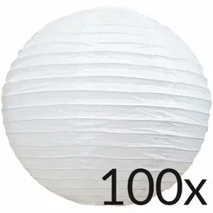 BULK PACK (100) 16" White Round Parallel Ribbing Paper Lantern