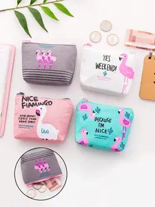 Flamingo Pattern Key Storage Bag Canvas Wallet Printed Canvas Animal Wallet Coin Purse Compact Student Zipper Reusable Suitable for Vacation Beach and Daily Life. It is the perfect gift for mothers, teachers, and friends. Portable Small Wallet,
