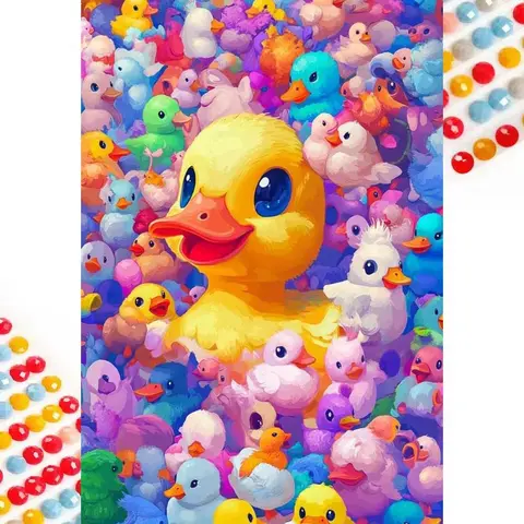 5D DIY Full Diamond Round Drill Painting - Diamond Painting Kit Duck Group Mosaic Canvas DIY Wall Art, Home Wall Decoration, Diamond Art Tools, Crafts