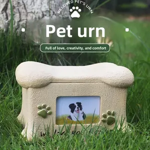 Pet Urn for Cats and Dogs Pet Funeral Memorial Box with Photo Frame Animal Resin Keepsake Jar Ideal for Pet Memorials