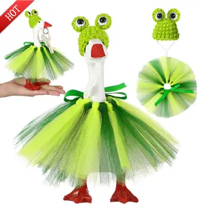 7 Inch Desk Goose Outfits Dress With Knit Frog Shape Hat Accessory, Adorable Outfit Set For Magnetic Statue Key Holder Decor