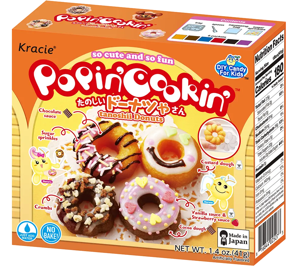 Poppin Cookin Japanese Tanoshii DIY Donut Snack Kit, Sweet Candies & Gummy Making Set for Homemade Treats
