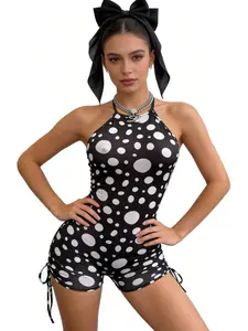 Black Polka Halter Capri Jumpsuit