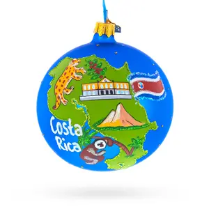 Costa Rica Map and Symbols Glass Ball Christmas Ornament 4 Inches