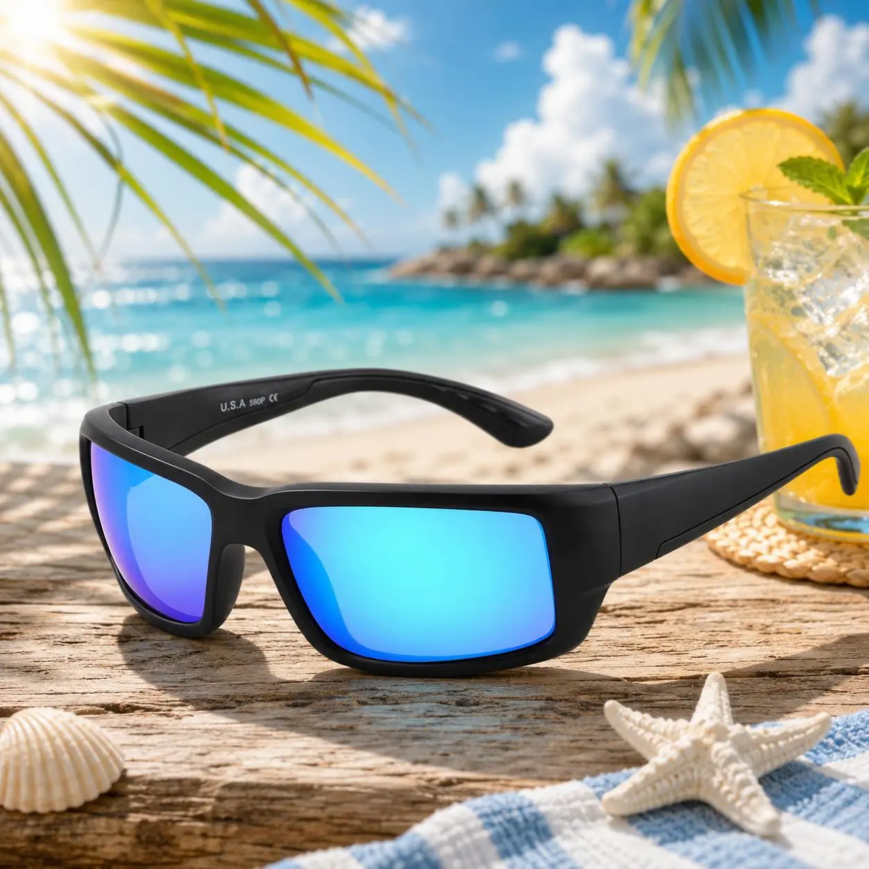Fantail Black Blue Polarized Sunglasses for Men & Women, UV400 Outdoor Fishing, Boating, Driving & Hiking Eyewear