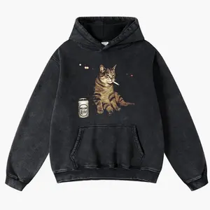 WACKY CAT Hoodie Vintage High Cotton Fabric Casual Windproof Warm Funny Long Sleeve Sweatshirt Fashion for Men and Women Top Daily Wear