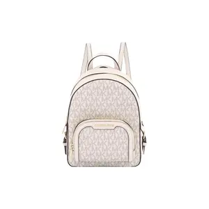 Michael Kors MK Jaycee Mini Backpack in Light Cream with Classic Monogram and Zipper Closure