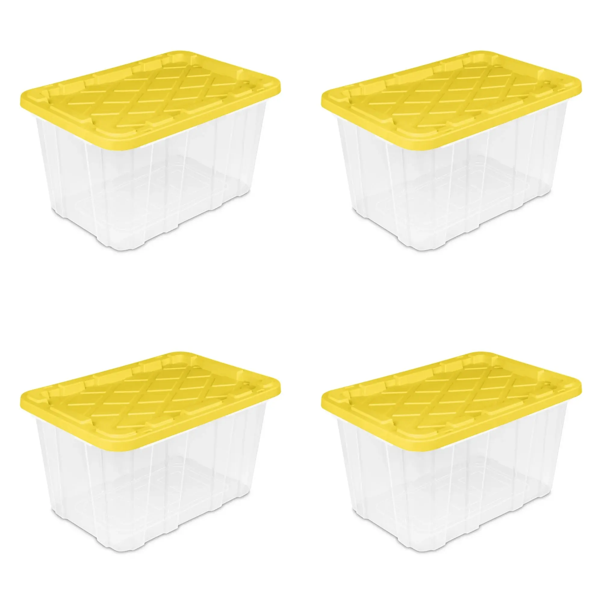 4-Pack 27-Gal Large Industrial Clear Plastic Storage Totes with Snap-Fit Lids, Durable Yellow Home Organizer Bins