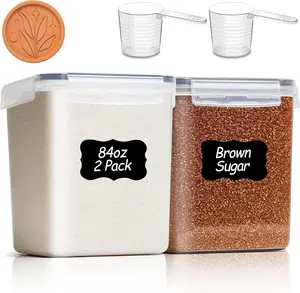 Brown Sugar Container Set of 2 (2.5L/2.6Qt), Airtight  Storage Containers with  and Terra Cotta Brown Sugar Saver, Plastic Canisters Sets for Kitchen, Pantry Organizer for Flour, Baking