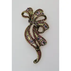 Vintage Style Rhinestone Statement Purple Ribbon Brooch Filigree Crystal Bow Tie Brooch Pin, Wedding Jewelry