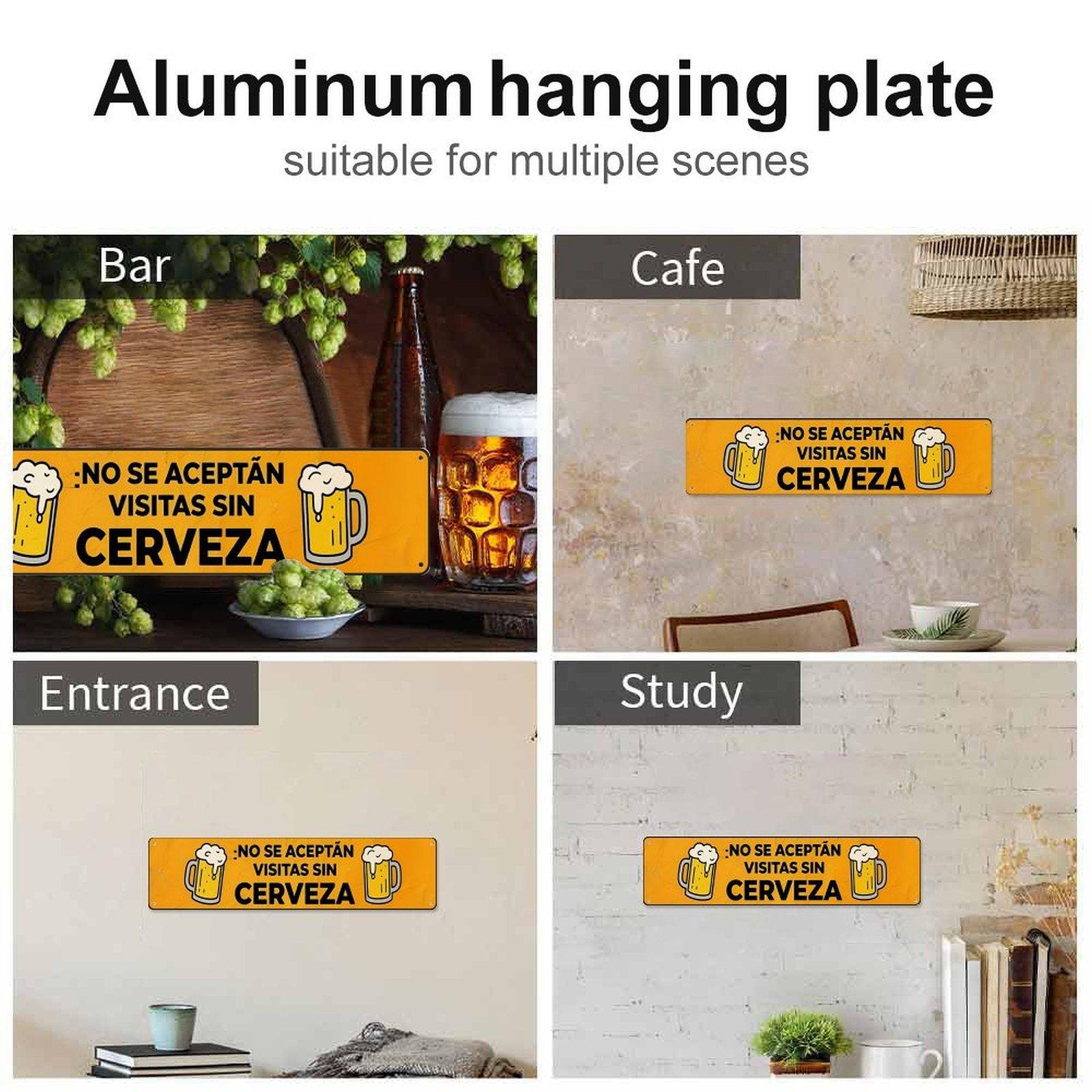 No Se Aceptan Visitas Sin Cerveza Metal Sign, 4x16 Inch Funny Spanish Beer Bar Sign, Vintage Retro Aluminum Wall Decor for Home Bar Man Cave Garage with Pre-drilled Holes