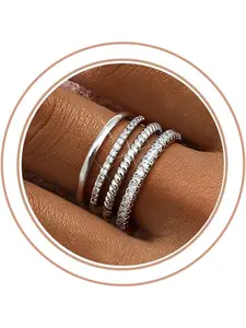 Stackable Rings for Women  Golden Plated Stackable Thin Ring Minimalist Non Tarnish Cubic Zirconia Band Rings Dainty Trendy Statement Stacking Ring Set Size 5-10