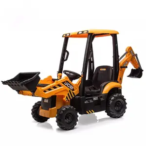 【GARVEE】4-in-1 Ride-On Tractor with Excavator, Bulldozer, Removable Tent, 12V Battery, Remote Control, Front Loader, Horn, and EVA Tires in Yellow, Red, and White Colors