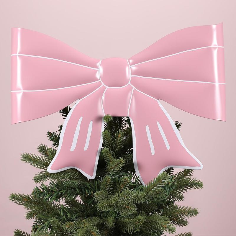 Pink Bow Christmas Tree Topper Metal Bow Tree Topper 13.4 x 9.4 Inch Coquette Pink Christmas Ornament for Xmas Party Table Home Decorations