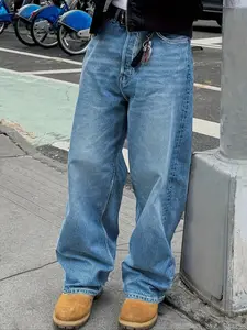 Men's Plus Size Oversized Loose Fit Wide Leg Jeans Pants, Classic Fashion Style Menswear with Pockets, Comfortable Design with Natural Waist for Daily Wear & Outdoor Activities