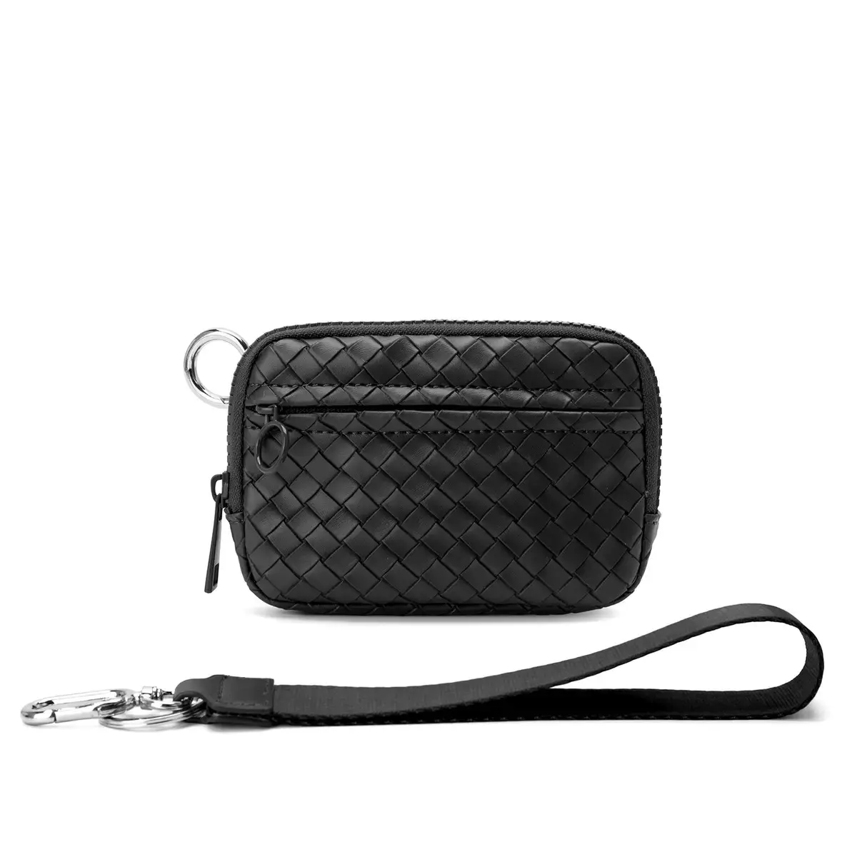 [CC SHOP]Woven Leather Coin Purse with Wrist Strap, Mini Zipper Card Holder Wallet, Small Keychain Change Pouch for Women Girls, Multi-Slot Credit Card Organizer
