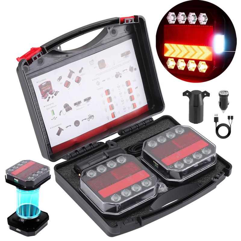 Dazone Upgraded Wireless LED Trailer Lights Rechargeable IP65 Waterproof Magnetic Tail Tow Lights Kit for RV Camper Boat Caravan