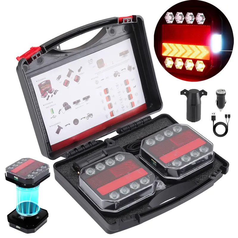 Dazone Upgraded Wireless LED Trailer Lights Rechargeable IP65 Waterproof Magnetic Tail Tow Lights Kit for RV Camper Boat Caravan