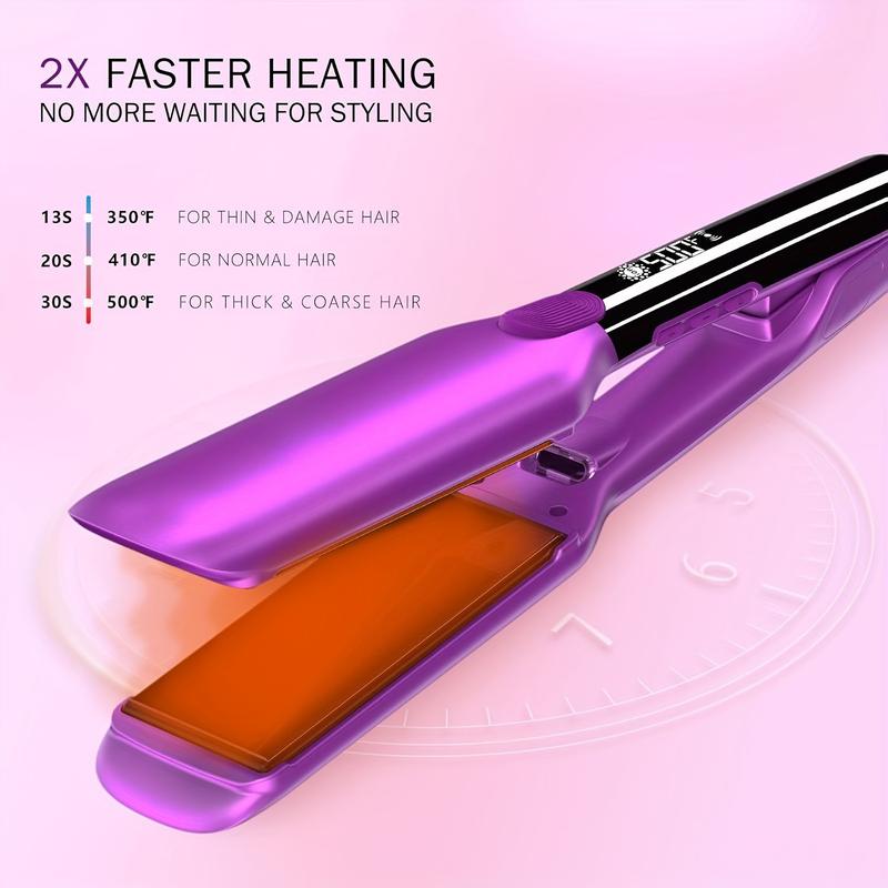 DORISILK 500°F Professional 2-in-1 Hair Styling Tool - Ceramic Wide Plate Flat Iron with Plasma Tech for Frizz-Free, Glossy Hair (Purple)