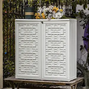 Waterproof Indoor Outdoor Storage Cabinet, Plastic Utility Organizer for Garden, Patio, Poolside, and Backyard, Ideal for Tools, Shoes, and Supplies, 34.3''L x 15''W x 36.2''H, Off-White
