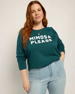 Plus Size Mimosa Please Solid Graphic Crew